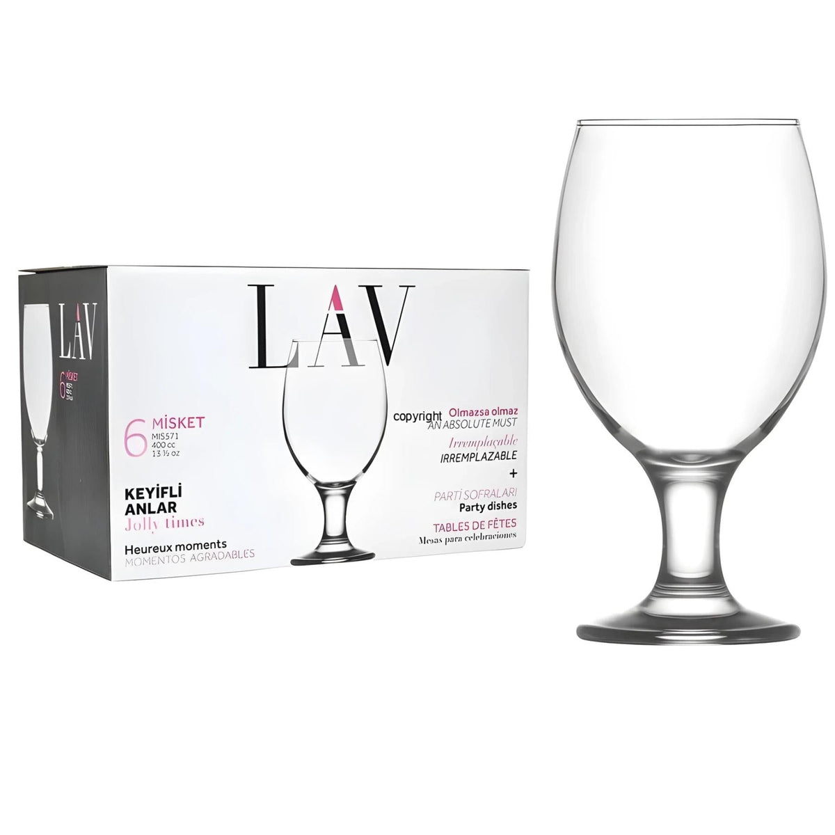 Footed Beer Goblet Glasses 14 Oz - LAV MISKET - Set of 6
