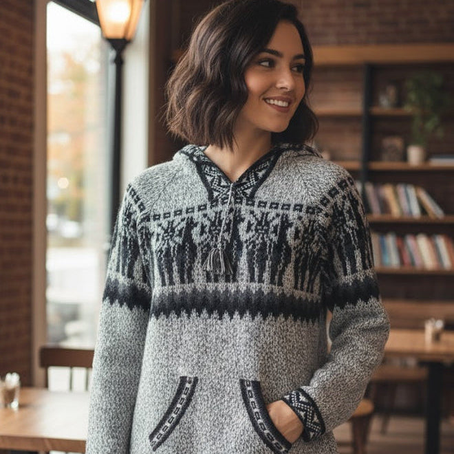 Women Cardigan Grey Alpaca Sweater