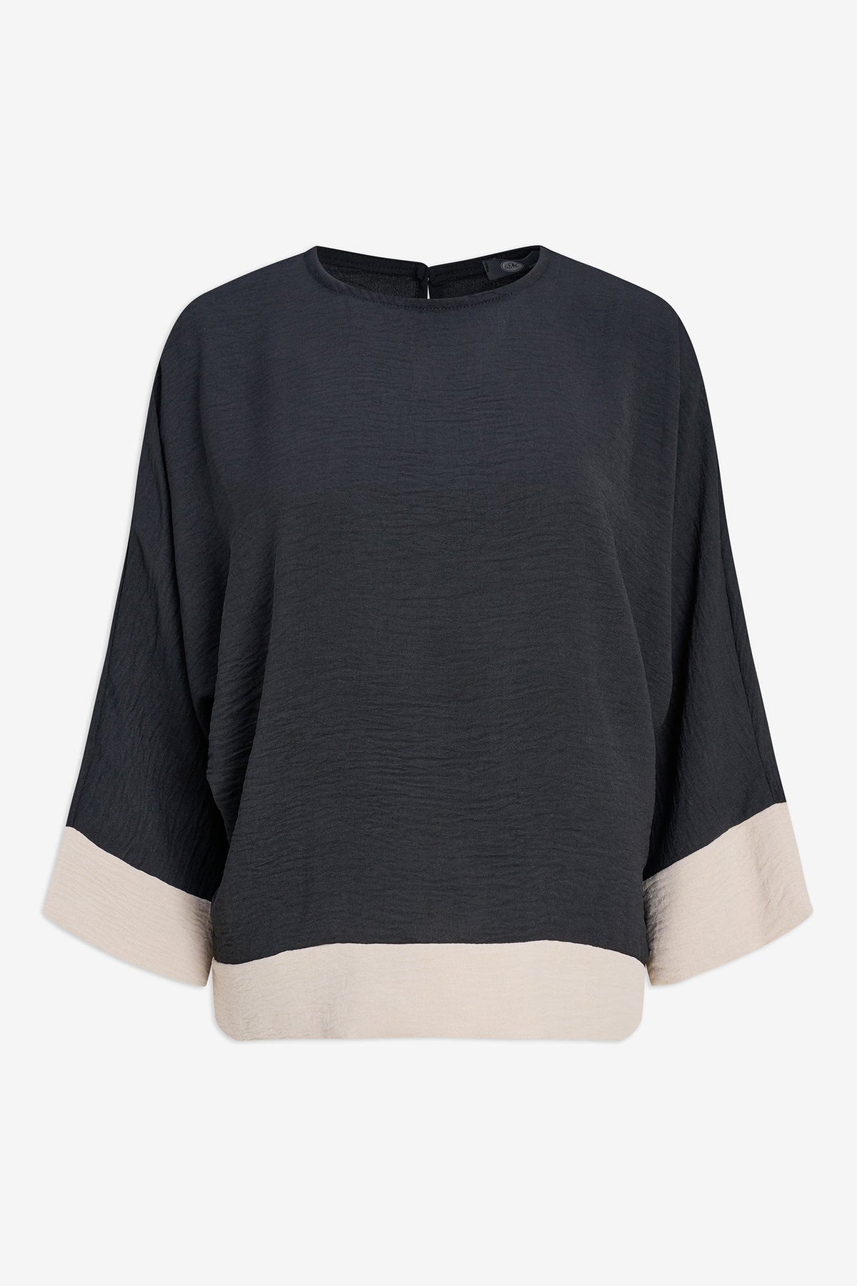 Women's Woven Color-Blocked Top, with a Wide Crew-Neckline & 3/4th Length Sleeves