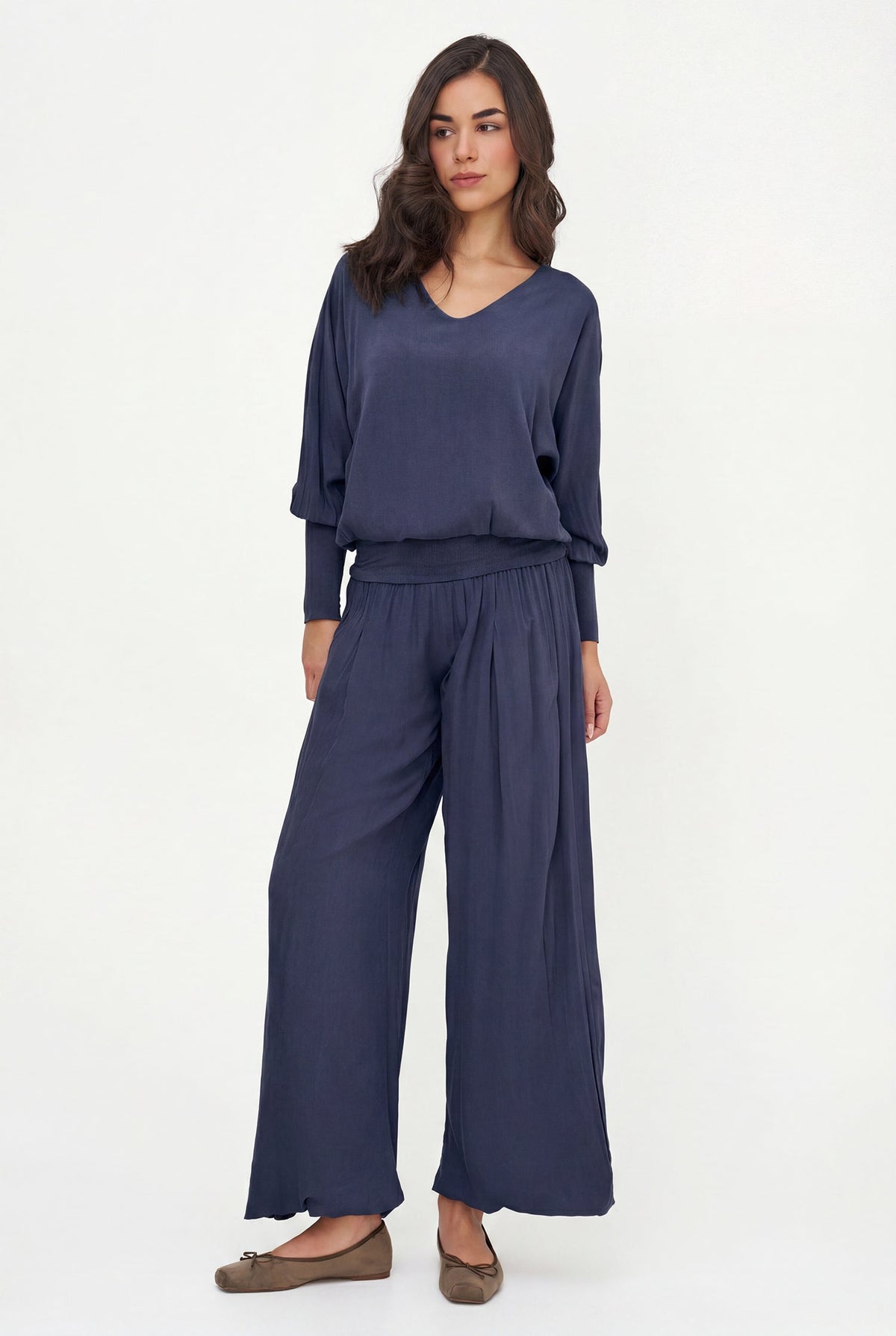 Women's Woven Pull-On Pant with a Jersey Waistband & a Bubble-Hem
