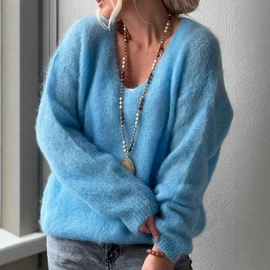 Women’s Solid Color Loose-Fit Pullover Sweater – Casual Relaxed Knit Top (US Delivery Only)