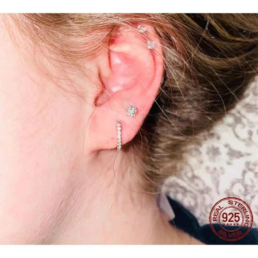 14K Gold Plated 925 Sterling Silver Cubic Zirconia Cuff Earrings - Trendy and Chic