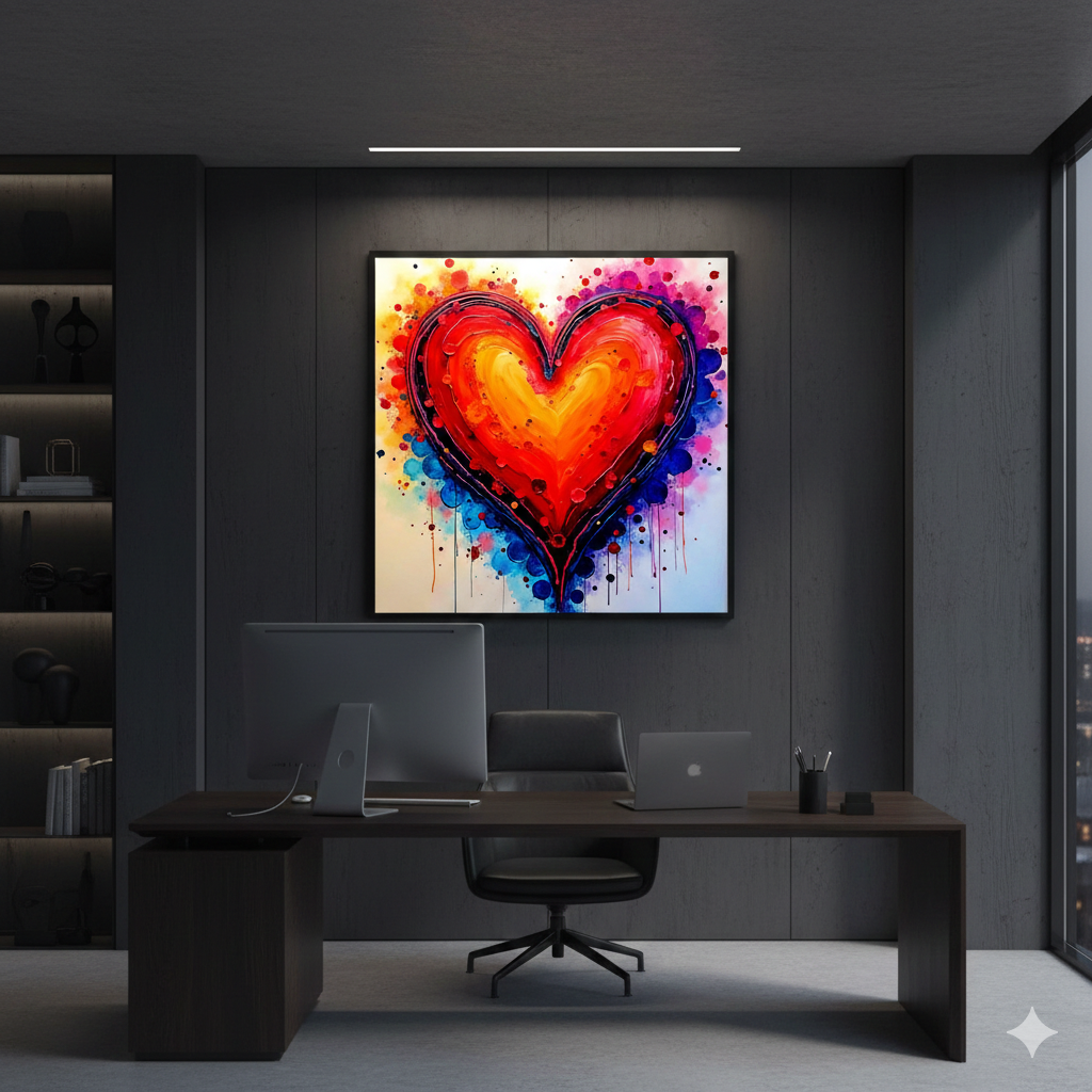 Vibrant Abstract Heart Digital Art - Colorful Watercolor Splatter Print