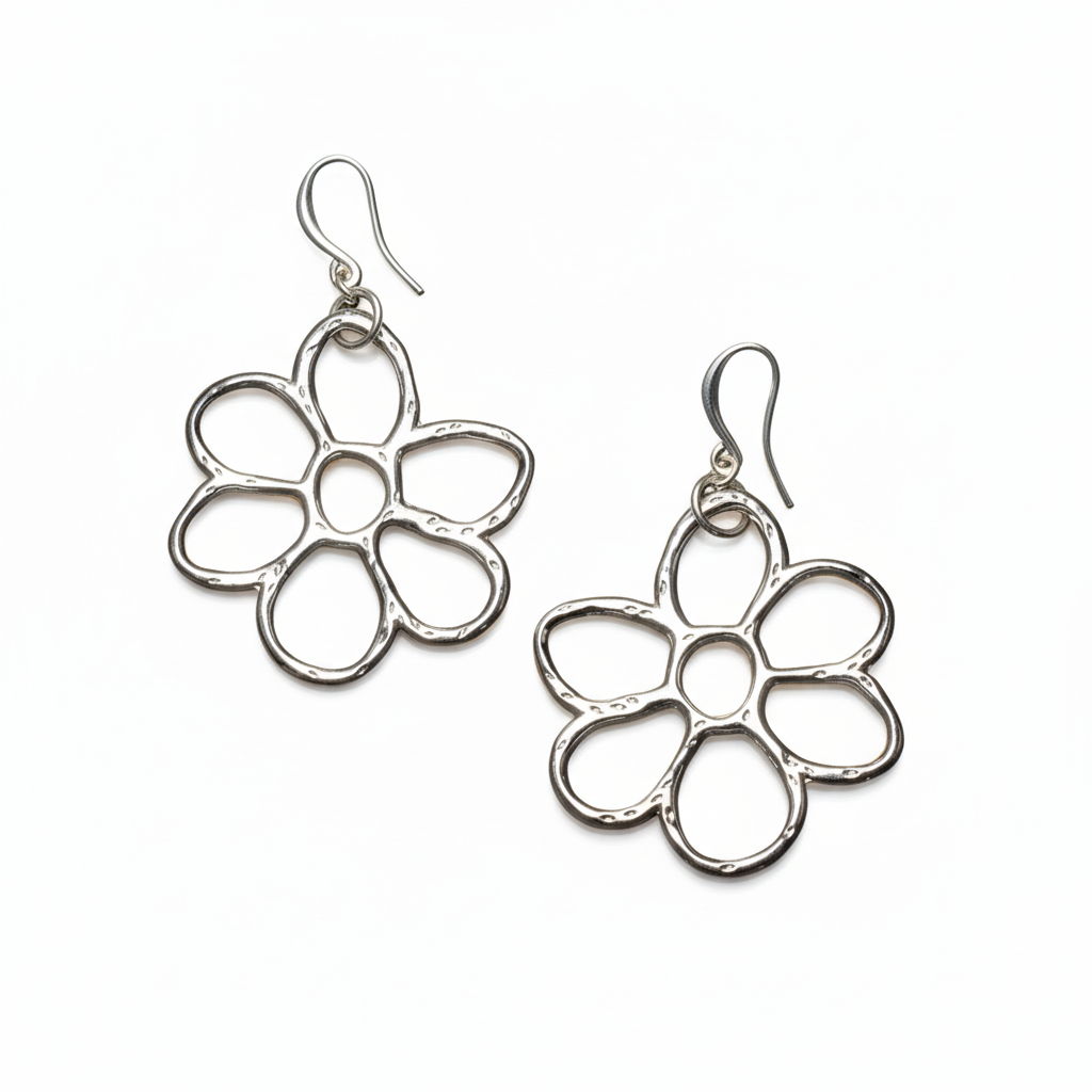 Open Flower Earrings - Silver Plate