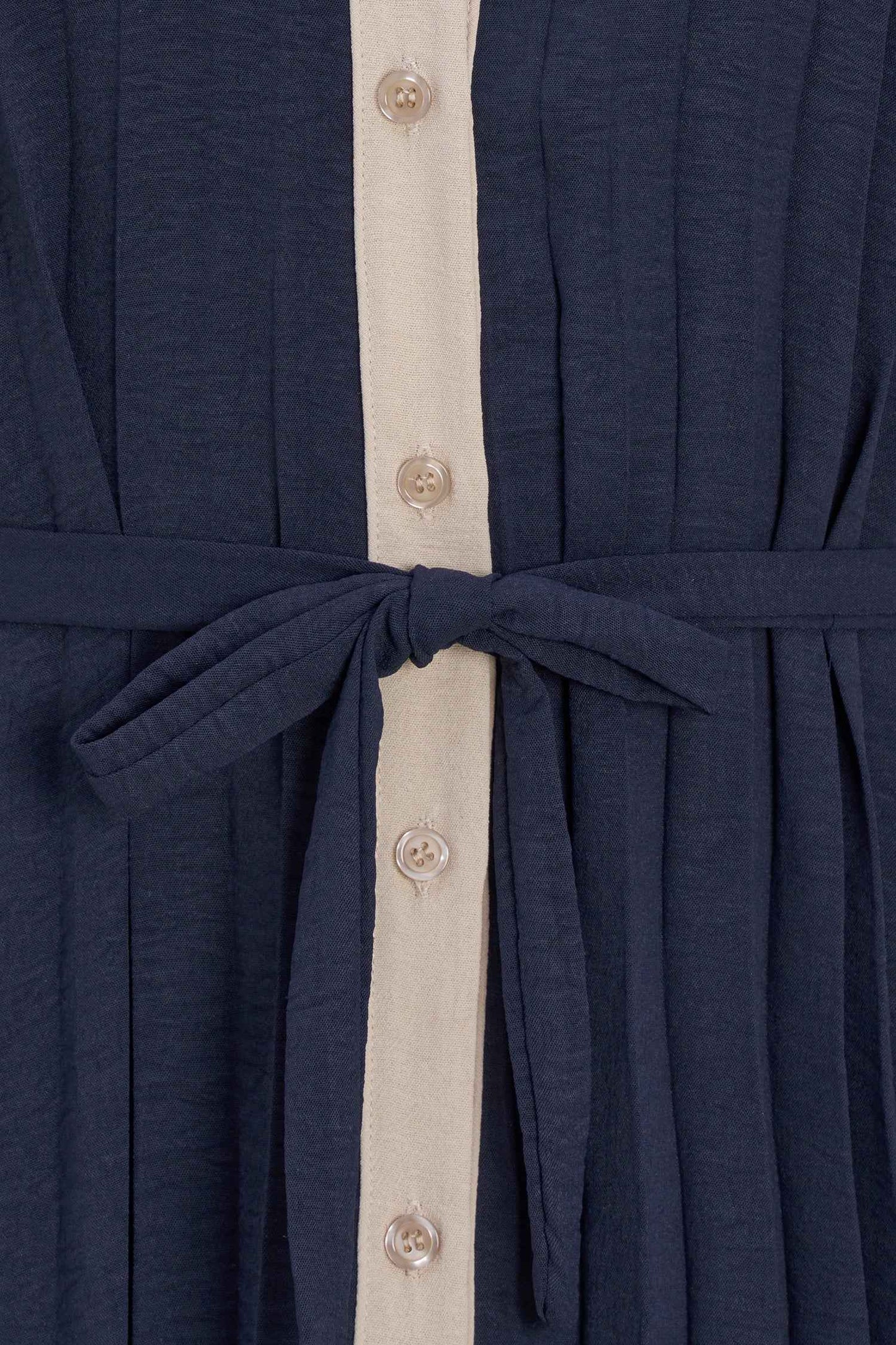 Women's Woven Color-Blocked Pleated Button-Down Dress, with Long Raglan Sleeves & a Removable Belt