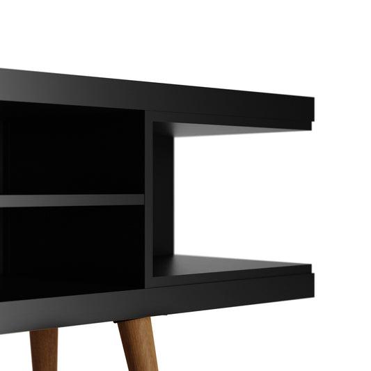 Eureka Modern 70.47" TV Stand with 4 Shelves - Black/Maple Cream