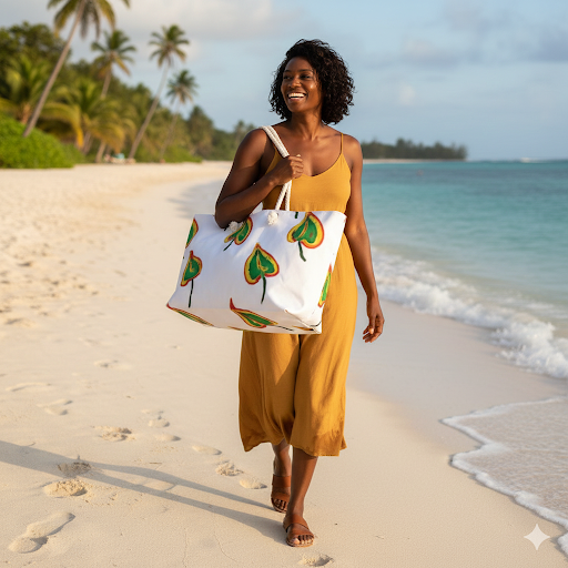 Green Heart Leaf Weekender Bag | Hand-Painted Botanical Pattern - AURABAGS SHOP