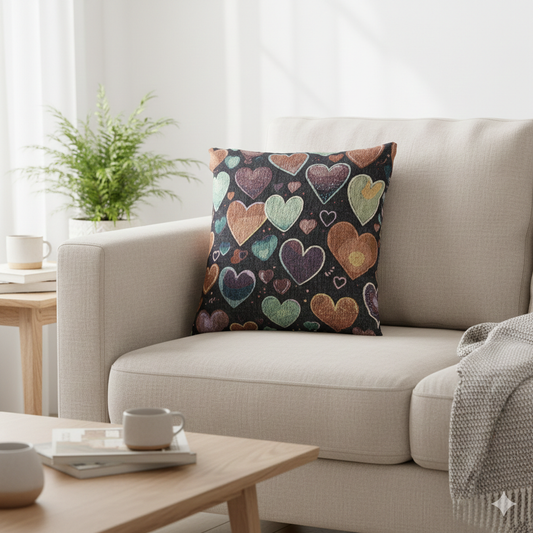 Pastel Heart Pattern Woven Pillow | Heart Throw Pillow, Boho Home Decor