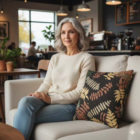 Fern Leaf Pattern Woven Pillow, Retro Botanical Throw Pillow | Earth Tone Leaves