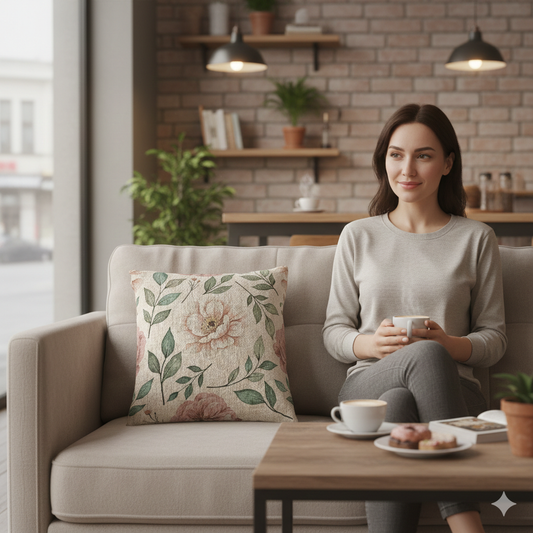 Vintage Floral Woven Pillow | Tapestry Rose Leaf Throw Pillow