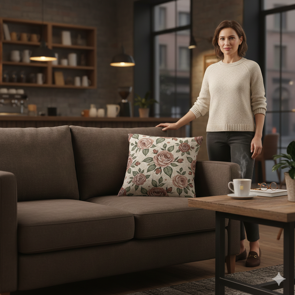 Vintage Rose Floral Woven Pillow | Tapestry Rose Throw Pillow - AURABAGS SHOP