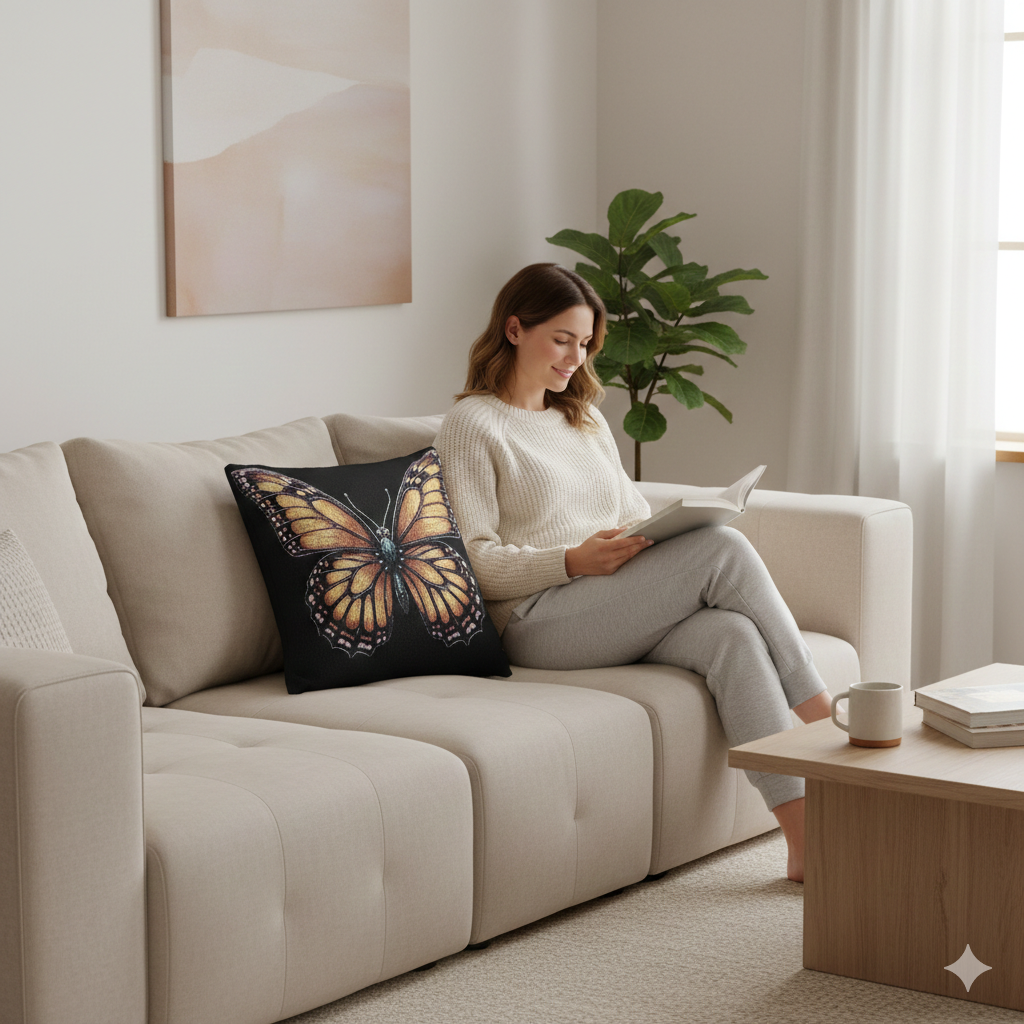 Golden Butterfly Woven Pillow | Tapestry Style Accent Cushion - AURABAGS SHOP