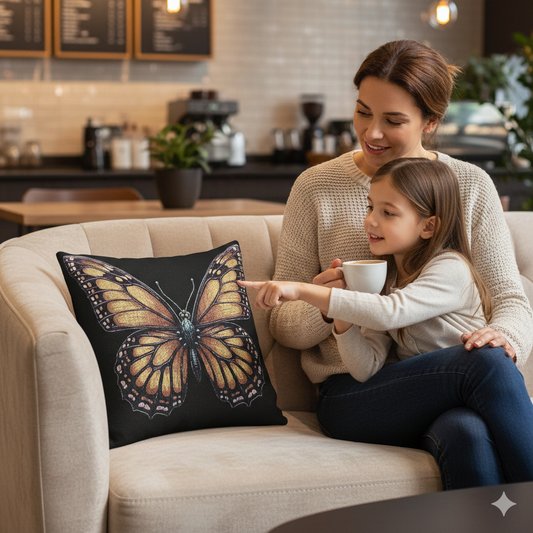 Golden Butterfly Woven Pillow | Tapestry Style Accent Cushion