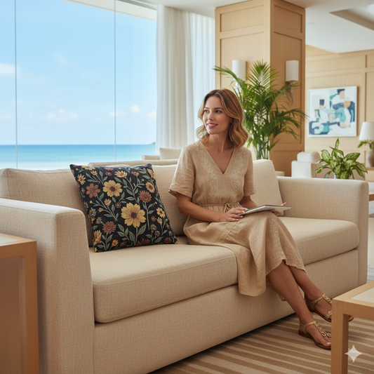 Vintage Floral Woven Pillow | Tapestry Sunflower Cushion, Botanical Throw Pillow