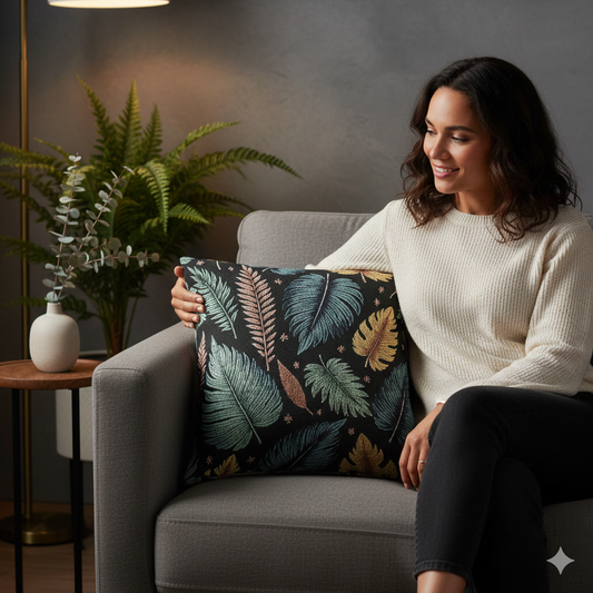 Autumn Leaves Woven Pillow | Multicolor Leaf Pattern, Textured Cushion