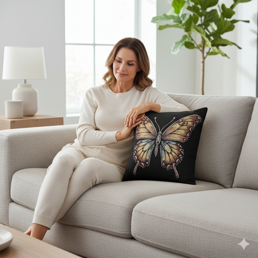 Monarch Butterfly Woven Pillow | Pixel Art Butterfly Throw Pillow