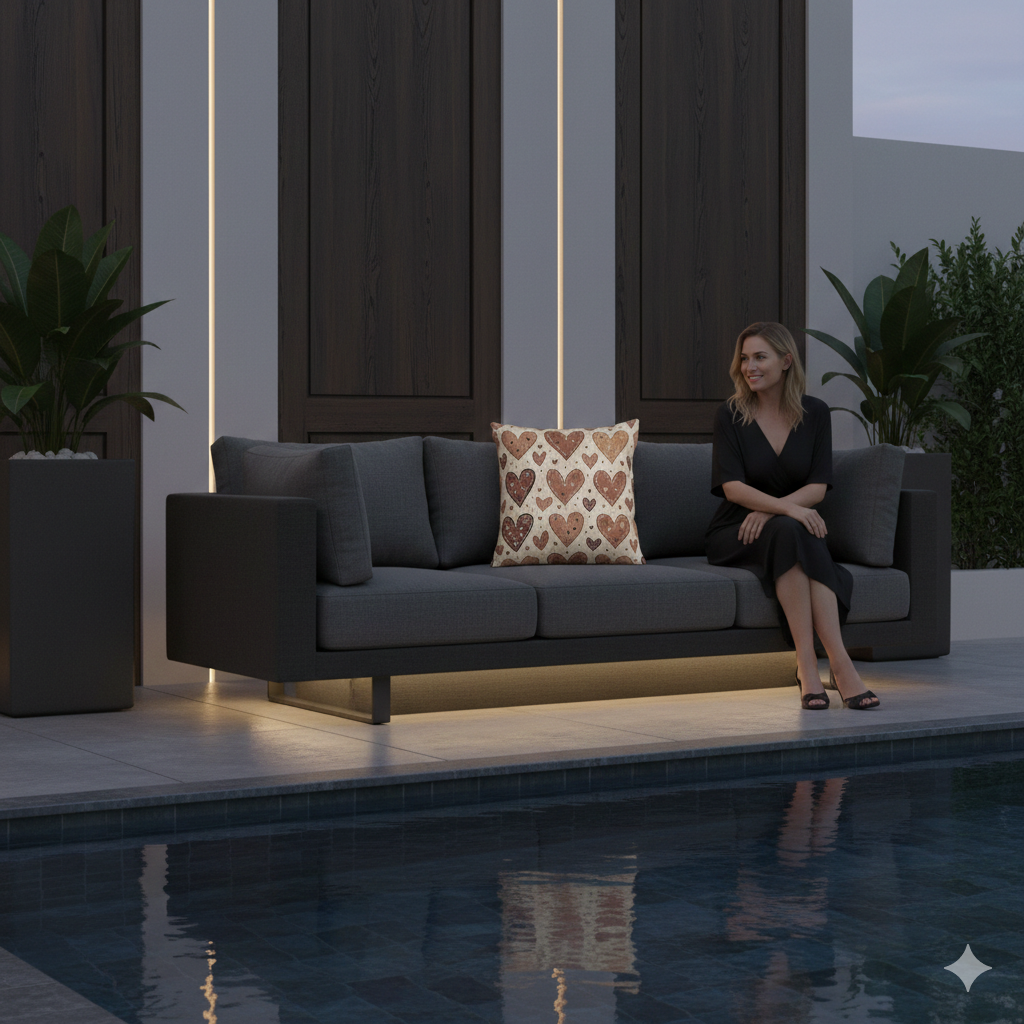 Neutral Heart Pattern Woven Pillow | Boho Heart Throw Pillow