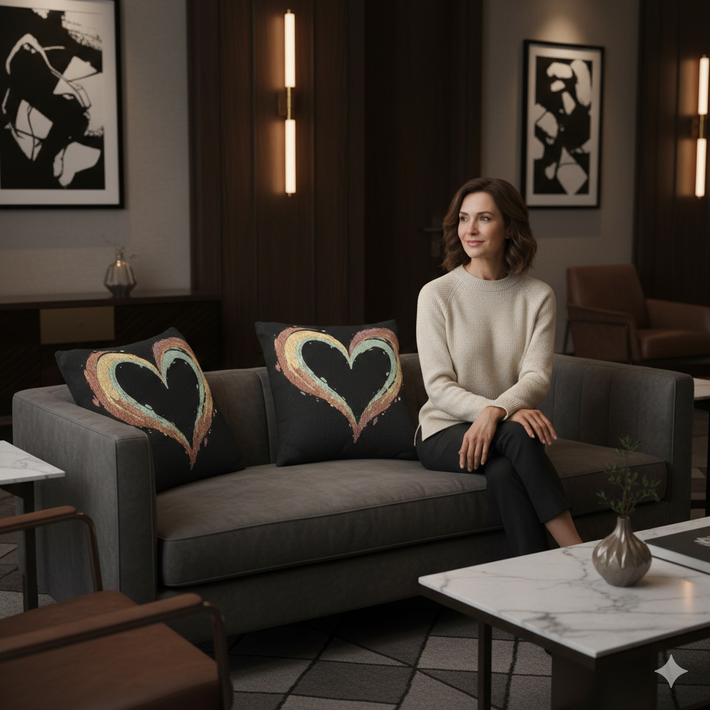 Painted Heart Pillow | Woven Decorative Pillow, Boho Heart Throw Pillow