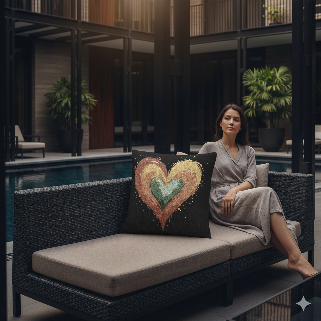 Handpainted Heart Woven Pillow | Boho Heart Decorative Pillow