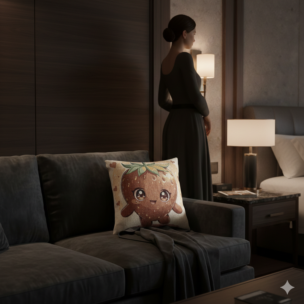 Kawaii Strawberry Character Pillow | Woven Decorative Pillow