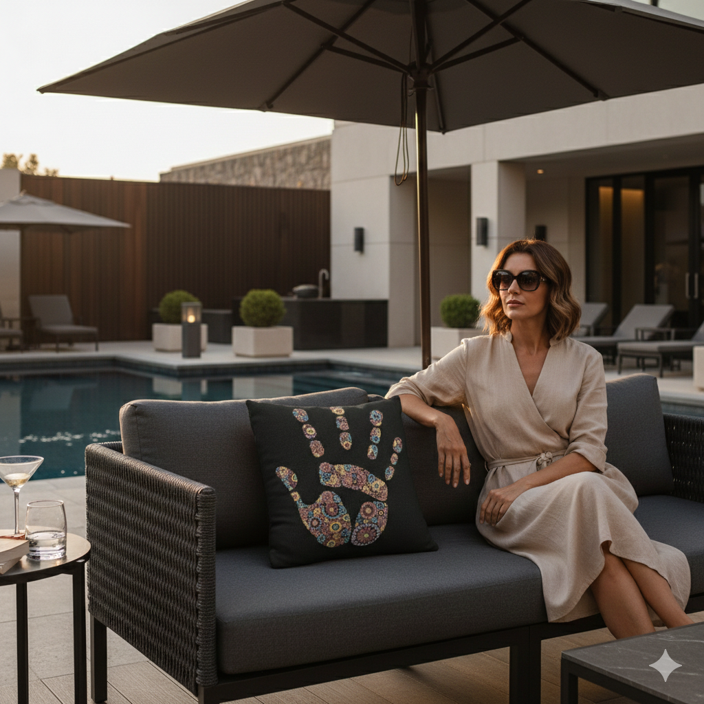 Mosaic Handprint Woven Pillow | Colorful Geometric Hand Throw Pillow