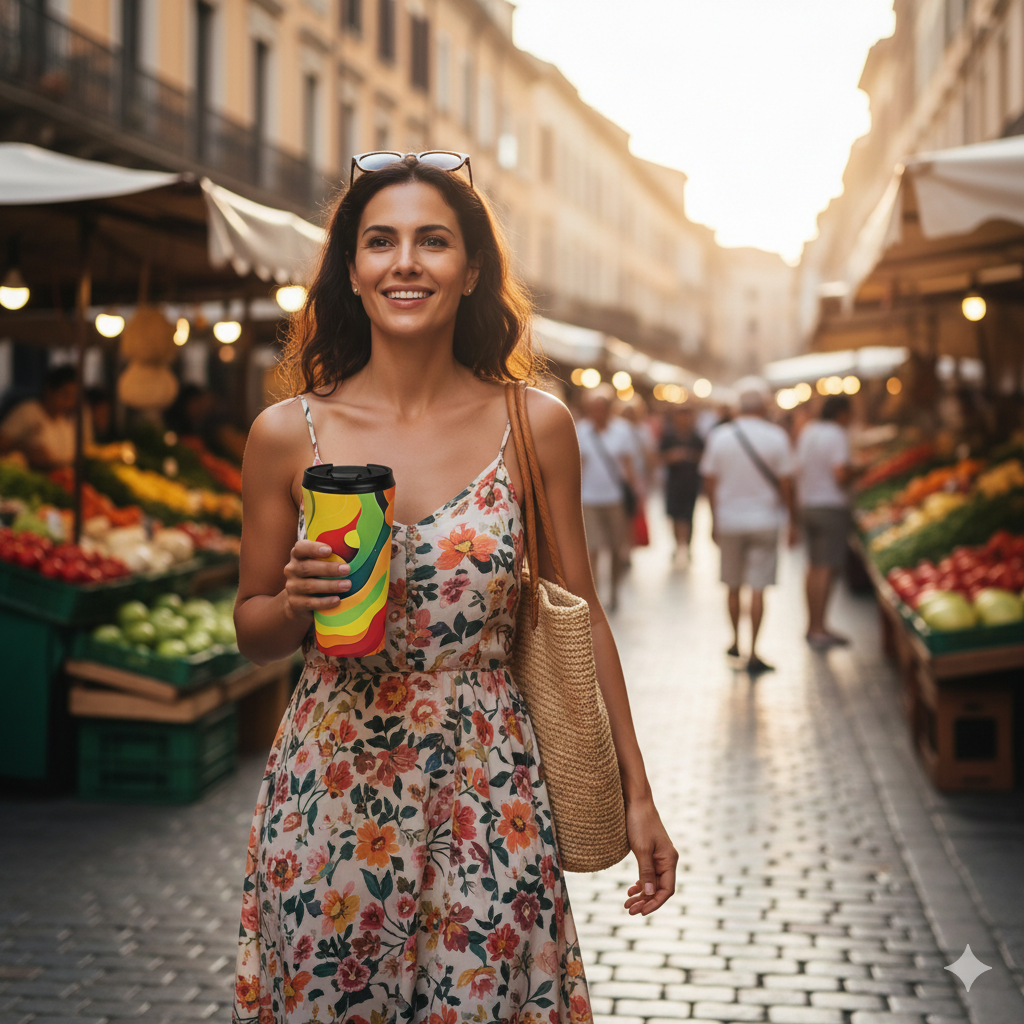 Retro Abstract Stainless Steel Travel Mug — Colorful Psychedelic Wave Design