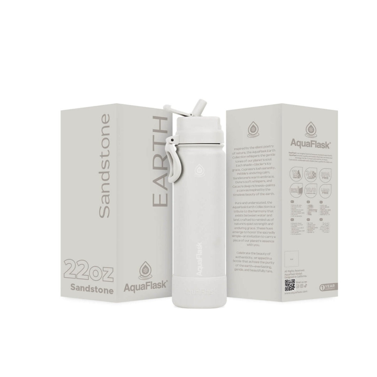 AquaFlask Earth Collection 22oz Stainless Steel Water Bottle – Insulated, Hot 12hrs Cold 24hrs