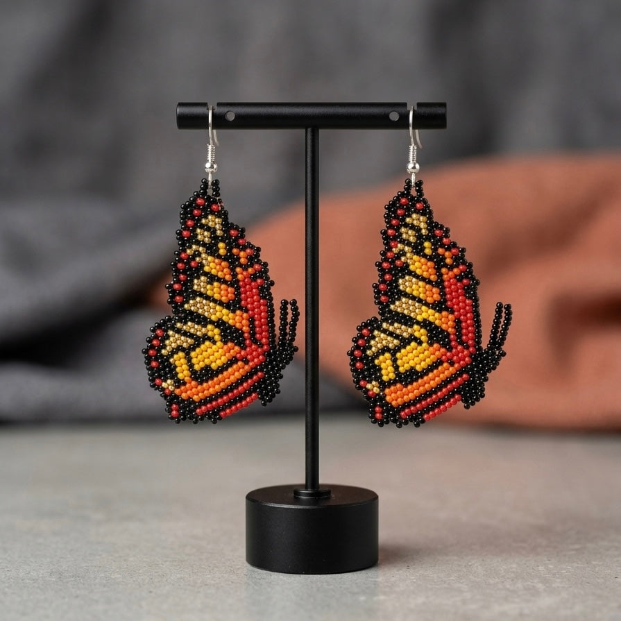 Brown Beaded Butterfly Wing Earrings