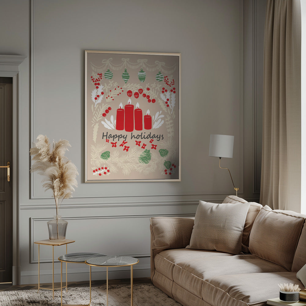Wall art happy holidays - folk art illustration Canvas Print