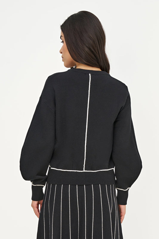 Women's Color-Block Crew-Neck Sweater, Long Sleeves & Piping