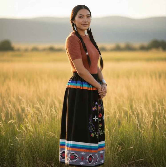 OLDTRIBES™ Black Floral Ribbon Skirt