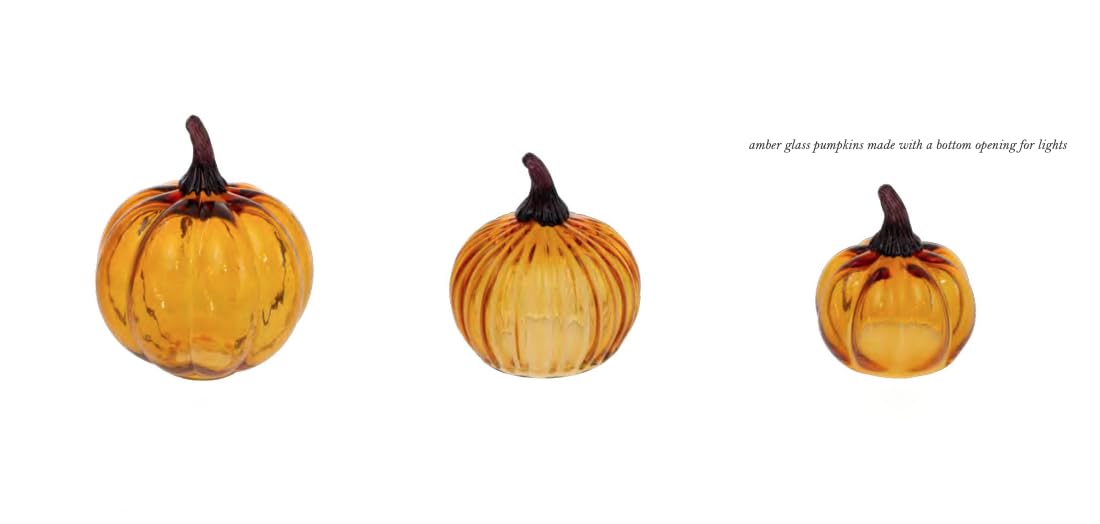 Boston International Hand Blown Glass Pumpkin Tabletop Mantel Shelf Fall Autumn Thanksgiving Halloween Decorations for Home, Medium, Amber Orange