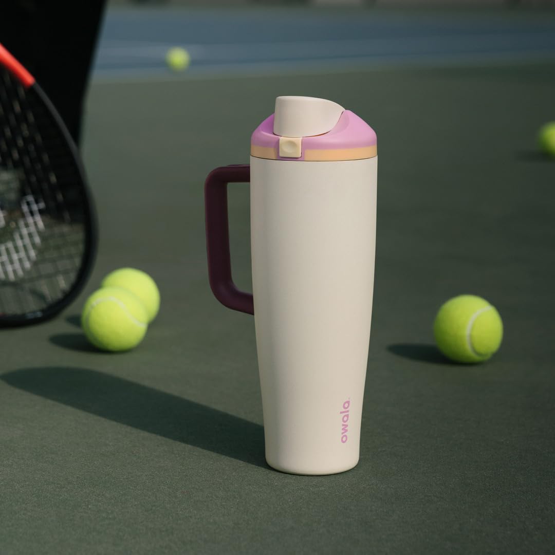 Owala FreeSip Tumbler Insulated Stainless Steel Water Bottle with Built-in Straw and Side Handle, for Travel, Work, School, and Sports, 40oz, BPA Free, Leak Proof, Angel Food Cake 🍁 All In One Marketplace Canada