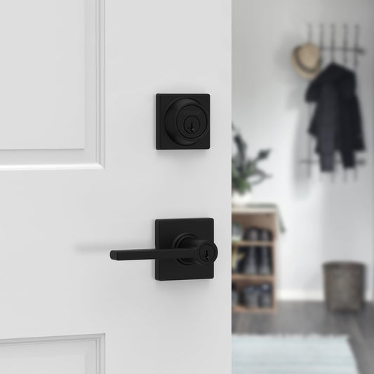 Weiser Casey Matte Black Front Door Handle with Deadbolt, Reversible Exterior/Interior Door Handles with Deadbolt Lock, Front Door Handles with Lock/Front Door Lock, Modern Home Décor 🍁 All In One Marketplace Canada