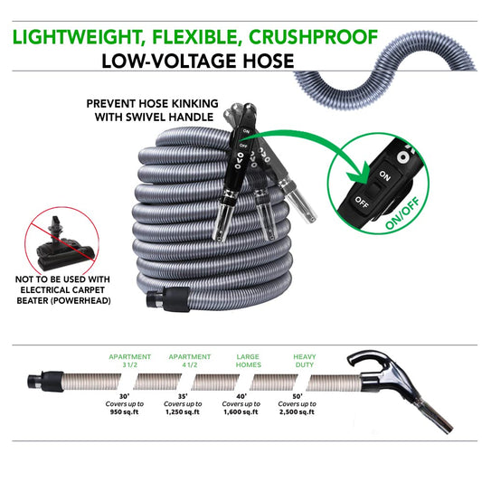 OVO Central Vacuum Standard Accessories Kit, with 30ft Low-Voltage Hose, ON/Off Switch Control at The Handle, 12’’ Combo Brush and Accessories, for Hard Surfaces and Carpets 🍁 All In One Marketplace Canada