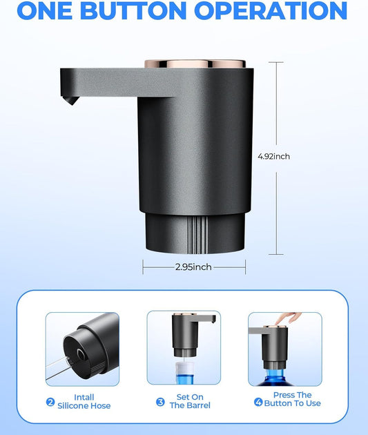 Water Dispenser Pump Water Pump for 5 Gallon Bottles, USB Rechargeable Water Bottle Pump, Portable Water Jug Dispenser for Home, Kitchen, Office, Camping 🍁 All In One Marketplace Canada