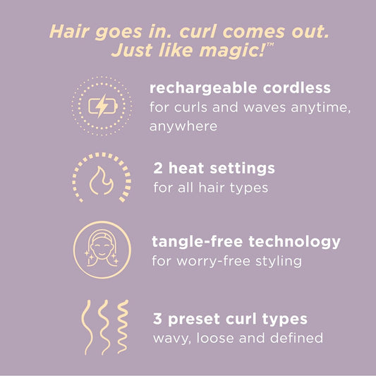 Conair CR520C Curl Secret Cordless Mini Auto Curler -Rechargeable Cordless Technology- All Hair Types - Short to Medium Hair Lengths produces defined, loose, or wavy curls - Dual Voltage Adapter - Hair Curler 🍁 All In One Marketplace Canada
