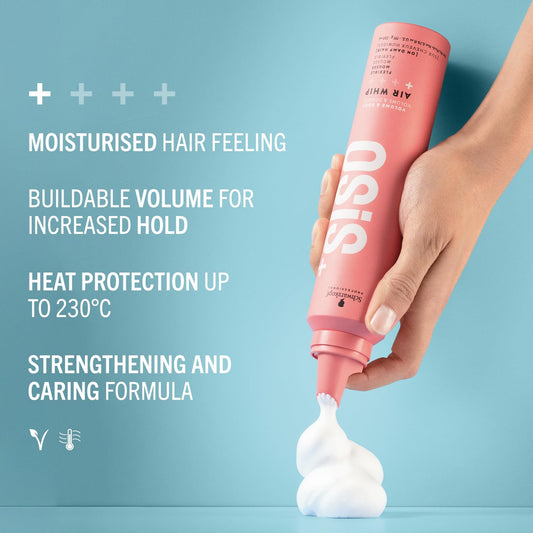 Schwarzkopf Professional OSiS+ Airwhip Flexible Volume Mousse | Non-Crunchy, Light to Medium Hold | Hair Volume & Body | Heat Protection up to 250°C/450°F| For All Hair Types, 200mL 🍁 All In One Marketplace Canada