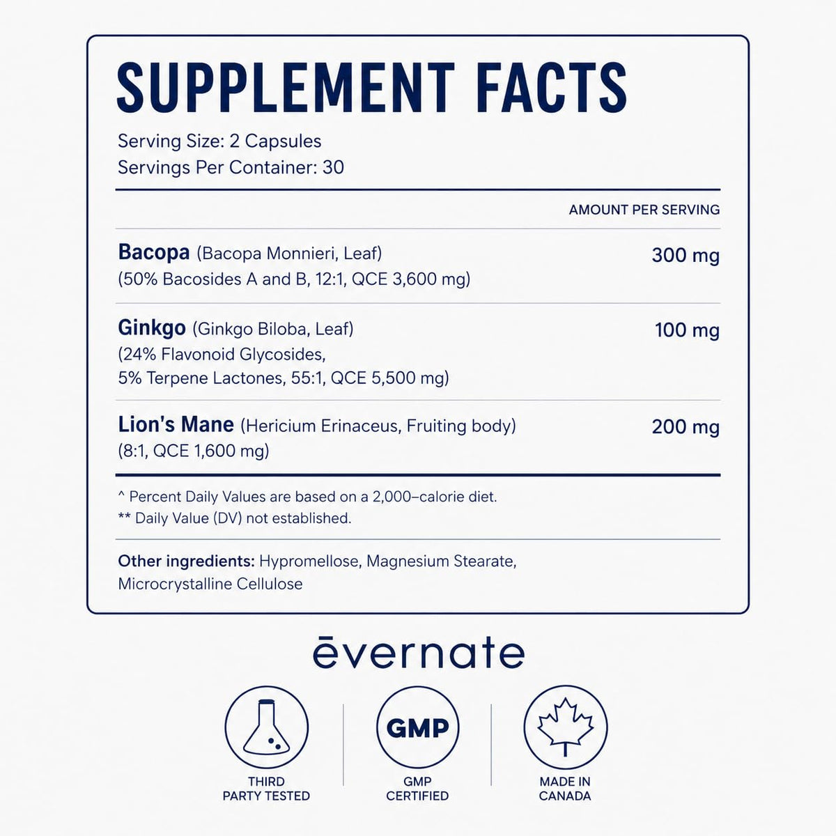 ALL-IN-ONE Lion's Mane 1,600 mg with Ginkgo Biloba 5,500 mg & Bacopa Monnieri 3,600 mg (Per Serving: 2 Capsules) โ 3-in-1 Memory, Focus & Cognitive Support โ 60 Vegan Capsules โ Made in Canada ๐ All In One Marketplace Canada