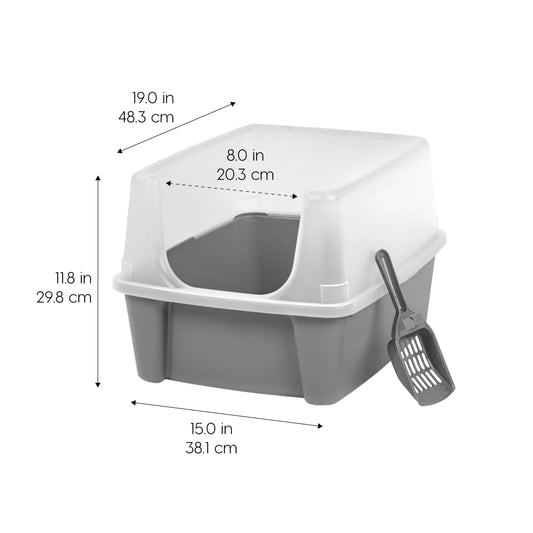 IRIS USA Large Cat Litter Box with Scatter Shield and Scoop, Open Top High Sided Cat Litter Pan, Gray 🍁 All In One Marketplace Canada