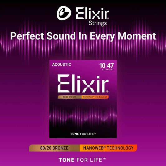 Elixir 80/20 Bronze Acoustic Guitar Strings with Nanoweb Coating - Extra Light 10-47 🍁 All In One Marketplace Canada