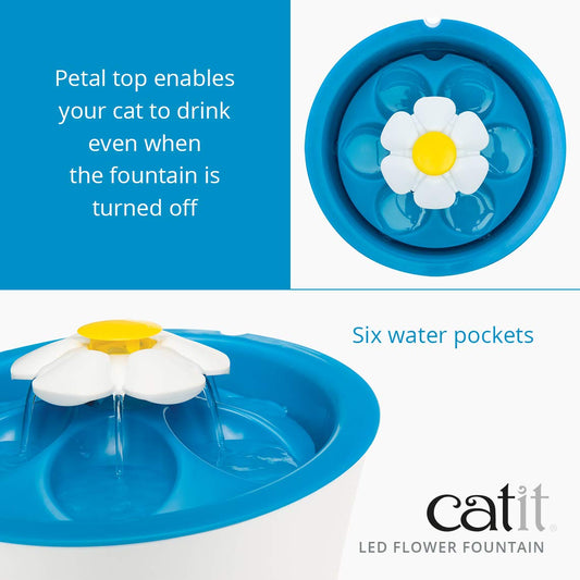 Catit LED Flower, Cat Water Fountain with Triple Action Filter, Blue 3L, Modern Cat Fountain, Fontaine Pour Chat, Pet Water Fountains, Perfect for Indoor Cats 🍁 All In One Marketplace Canada