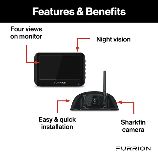 Furrion Vision S Wireless RV Backup Camera System with 4.3-Inch Monitor, 1 Rear Sharkfin Doorway Security, Infrared Night Vision, Wide-Angle View, Hi-Res, Waterproof - FOS43TASF 🍁 All In One Marketplace Canada