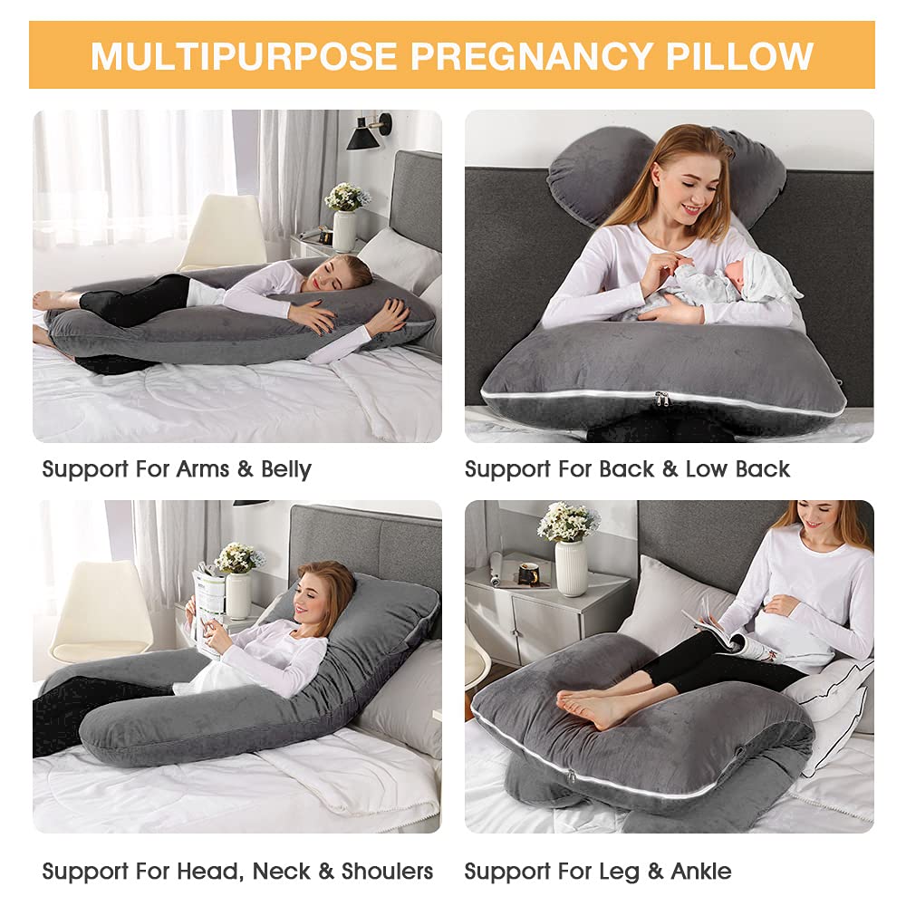 Chilling Home 59 Inch Pregnancy Pillow for Sleeping, Maternity Pillow for Pregnant Women, Full Body Pillow for Adults, Comfort U Shaped Pregnancy Pillow with Removable Washable Velvet Cover, Dark Grey đ All In One Marketplace Canada