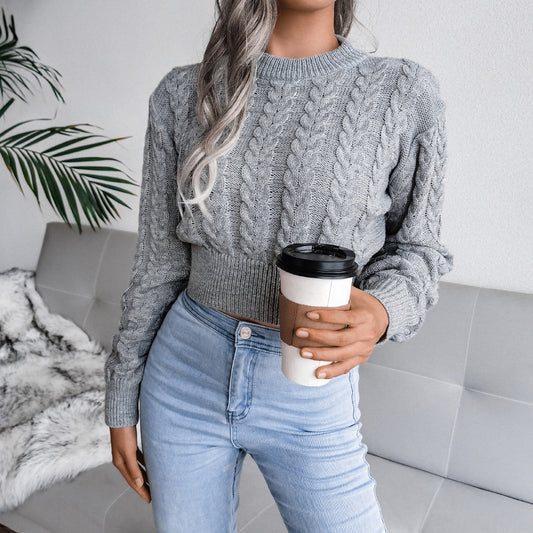 Women’s Autumn Knit Sweater Crop Top – Stylish Cropped Pullover Jumper