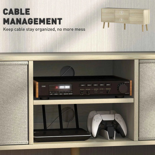 Natural Modern TV Stand Cabinet – Media Console with Foldable Drawers & Storage Shelves (United States & Canada Delivery Only)