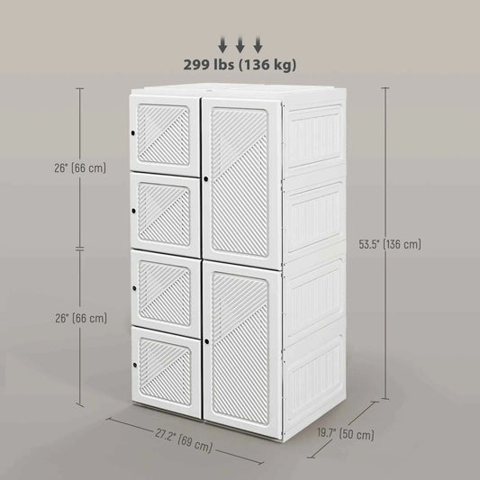 White Portable Wardrobe – Foldable Clothes Storage Organizer with 5 Compartments & Hanging Rod (United States & Canada Delivery Only)