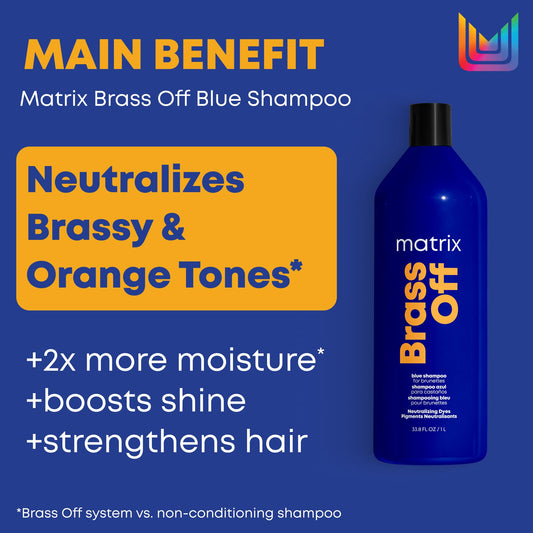 Matrix Brass Off Blue Shampoo, Refreshes & Neutralizes Brassy Tones, Color Depositing Shampoo, For Brassy Hair, For Color Treated Hair, Salon Shampoo, Packaging May Vary 🍁 All In One Marketplace Canada