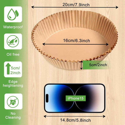 200pcs Air Fryer Disposable Paper Liner, Non-Stick Disposable Air Fryer Parchment Paper Liners, Baking Paper for Air Fryer Oil-Proof, Water-Proof, Food Grade Parchment(6.3" in Bottom, 7.9" on top) 🍁 All In One Marketplace Canada