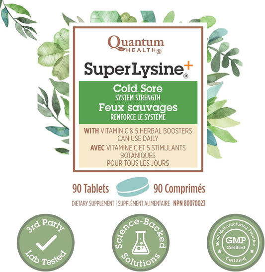 Quantum Health Super Lysine+ Cold Sore 90 Tablets 45-Day Supply, Daily Lysine Supplement, Vitamin C, Echinacea, Licorice, Propolis & Odorless Garlic for Collagen Support, Healthy Lips & Immune Balance 🍁 All In One Marketplace Canada